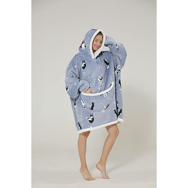 Oversized hættetrøje-sweatshirt-tæppe, super blødt varmt behageligt tæppe-hættetrøje, til voksne, kvinder og piger Jumping Puppy