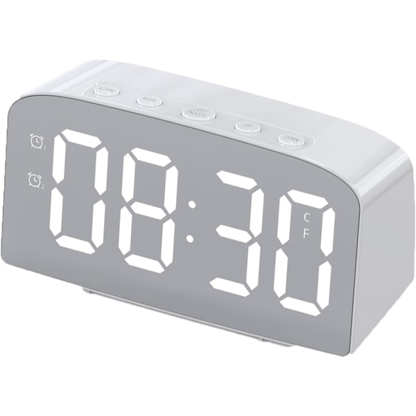 Digital väckarklocka vid sängkanten - Snygg sovrumsväckarklocka USB uppladdningsbar LED-skärm White