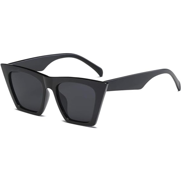 Ett par fyrkantiga cat-eye-solglasögon för kvinnor i överdimensionerade klassiska cat-eye-solglasögon (svart båge med gråa glas)
