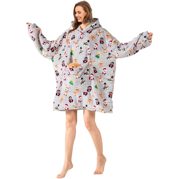 Oversized bærbare tæpper, blødt plys trykt Sherpa tæppe sweatshirt med lommer, one size fits all Christmas
