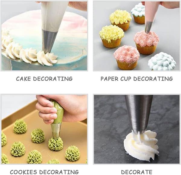 4 STK Store Sprøytedyser Kakedekorering, Kakepyntesett i Rustfritt Stål for Baking DIY
