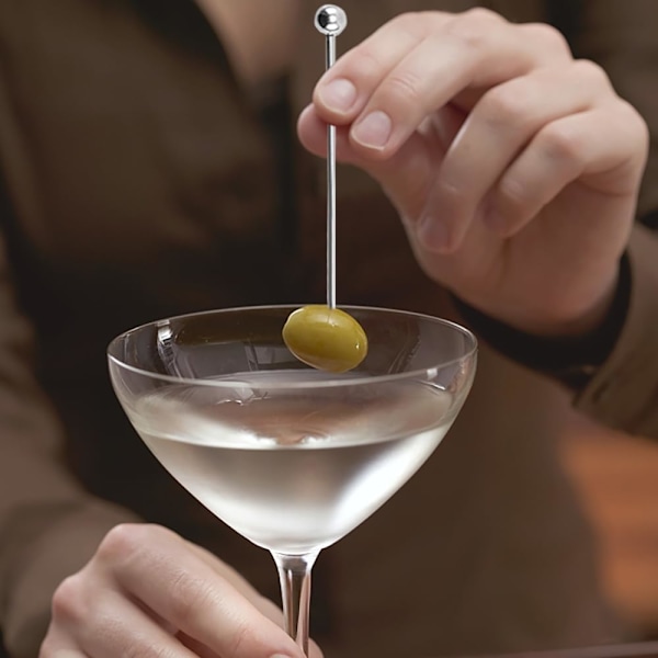 25 stk. Cocktailpinner i rustfritt stål, Martini-spyd, gjenbrukbare metalldrikkespyd, Cocktailpinner, Oliven-drikkepinner, sett for fester og arrangementer
