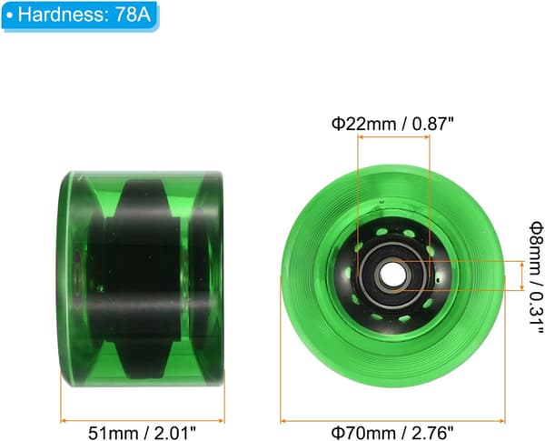 78A Longboard Hjul, med ABEC-9 Lejer, Bløde Cruiser Hjul, til Skateboards Hjul, PU Materiale, Grøn