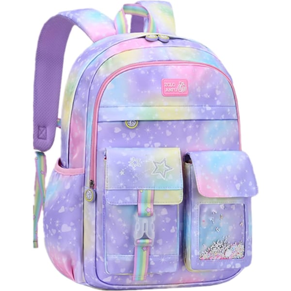 Söt Coloful Casual Daypack för flickor, Tonåringar Grundskoleryggsäck, Primära bokväskor för tonåringar Gradient lila-L