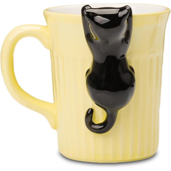 Rolig Kattmugg, Mugg med Tittande Katt, Listig Kattmugg, Personlig Kattkaffemugg, 3D Djurmugg, Fin Present, Par 350ml (Svart Katt)