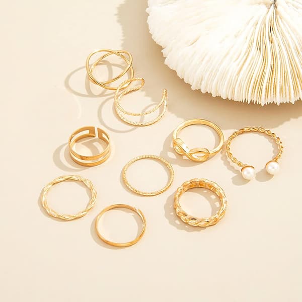 Boho Pearl Infinity Knuckle Ring Set Lucky 8 Wave Twist Knuckle Rings Kostume Stackable Ringe til Kvinder Piger Mænd (Guld)
