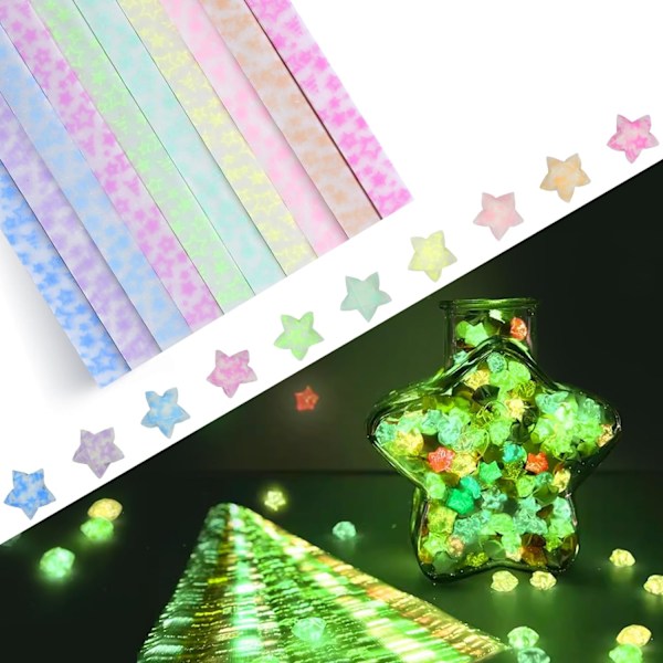 420 Ark Luminous Origami Stjärnpappersremsor, Glöder i Mörkret Pappersstjärnremsor, Vikpapper för DIY Hantverk