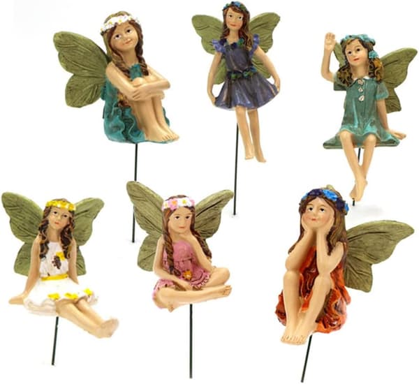 Miniature Fe Figuriner, 6 Stykker Fe Have Tilbehør, Miniature Harpiks Fe Statue, Udendørs Mini Fe Have Ornamenter