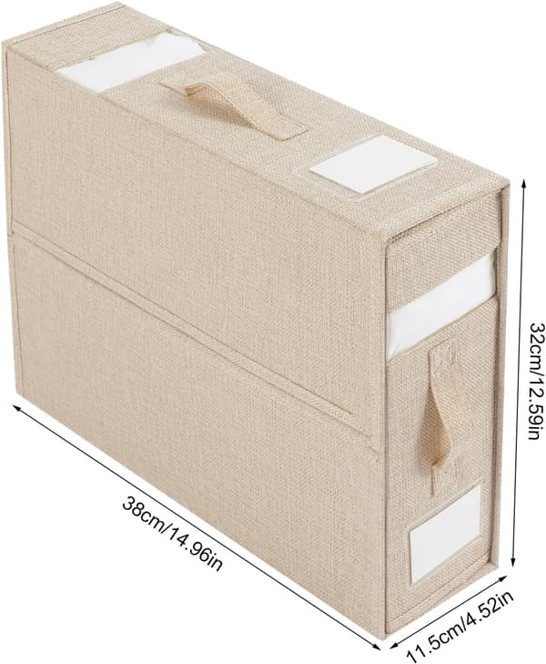 Sengelinned Organizer, Sammenfoldelig Skabsorganizer, 2 Visuelle Vinduer, til Lagner, Tæpper, Tøj (Beige 2-pak)