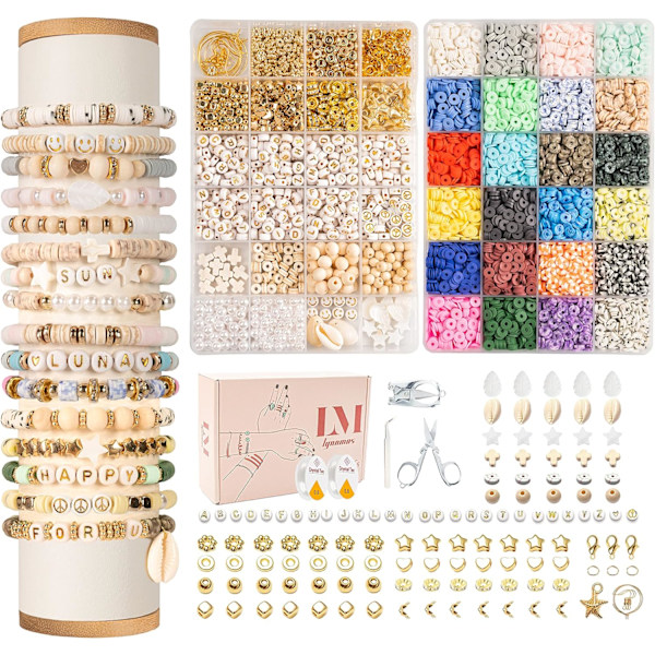 Leireperler 8000 stk 2 bokser Armbåndssett - 24 farger Polymerleireperler for armbåndssett