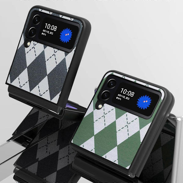 Geometrinen vinoneliökuori, yhteensopiva Samsung Galaxy Z Flip 4:n kanssa, PC-kehys ja PU-nahkainen iskunkestävä suojus