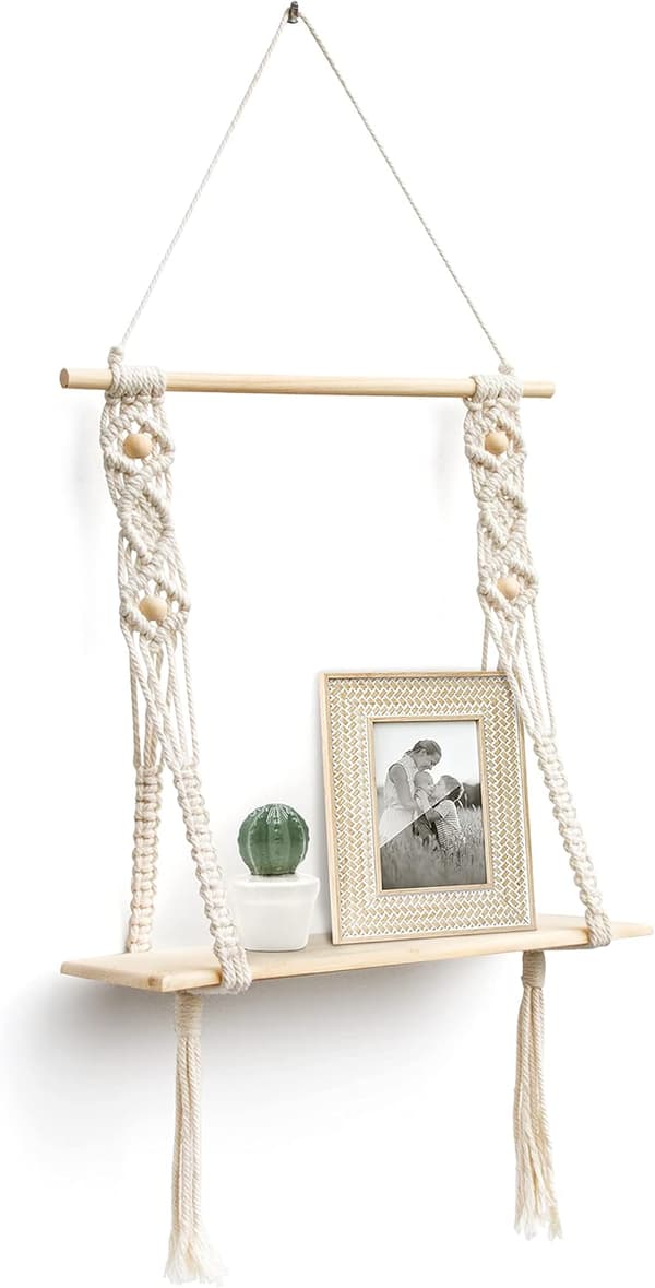 Vägghyllor i Trä Boho Vägghylla 1 Nivå Macrame Vardagsrum Badrum Sovrum Heminredning