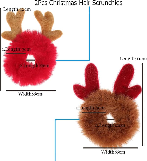 2 stk. Plys Jule-gevir Hår-scrunchies, Søde Elastiske Fluffy Elg Hårbånd Armbånd, til Piger Kvinder, 2 stk. Brun #B