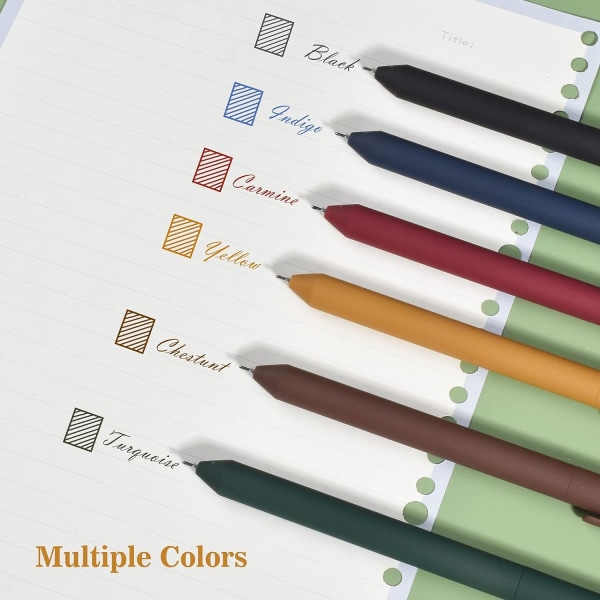 6 kpl värillisiä geelikyniä, 6 erilaista ainutlaatuista vintage -musteen väriä, hienokärkinen 0,5 mm:n tasainen kirjoitus koulupäiväkirjaa varten muistiinpanopaperitarvikkeet