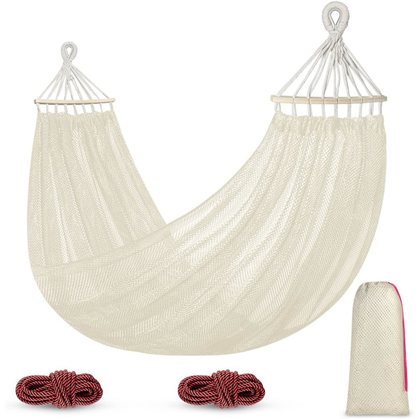 Ulkoilma-riippukeinu, Super Pehmeä ja Hengittävä, Verkkoriippukeinu Valmistettu Viileästä Nylonista Puulla White 195*130cm