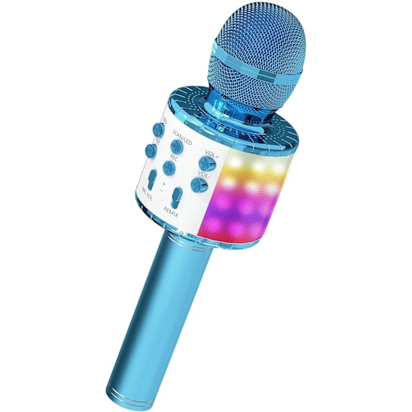Karaoke-mikrofon til børn, trådløs Bluetooth-karaoke-mikrofon med LED-lys, bærbar håndholdt mikrofonhøjttalergave