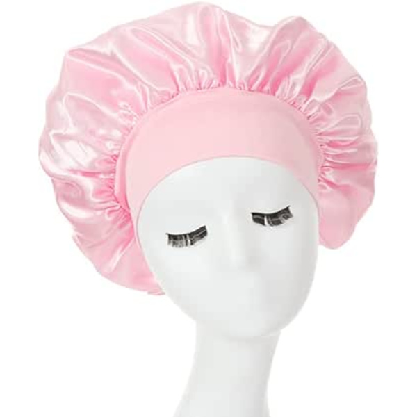 Hårhætte til søvn, bred elastisk satin hætte silkehætte brusehætte til kvinder piger makeup hårpleje elastisk hat
