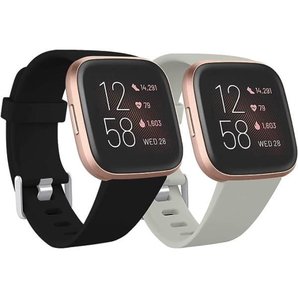 Kompatibel med Fitbit Versa-rem/Fitbit Versa 2-rem, myk silikon sportsreim for Fitbit Versa 2/Fitbit Versa Lite/Versa SE, 2-pakning