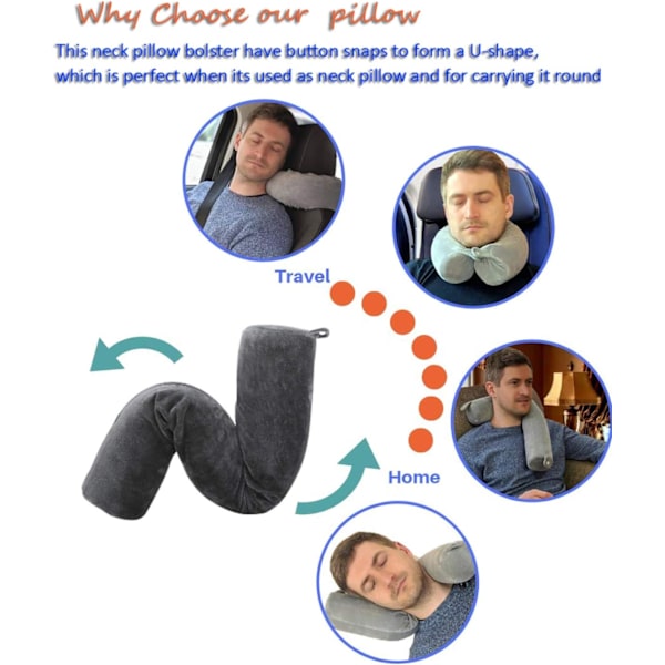 Twist Memory Foam Rejsepude Nakke,Hage,Skulder,Lænd og Benstøtte til Voksen Flyrejsepude (Sort)