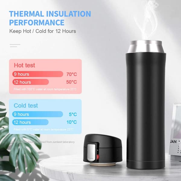 Dobbeltvægget vakuumisoleret termokop i rustfrit stål, termoflaske til varme og kolde drikke, rejsekrus til kaffe, sort