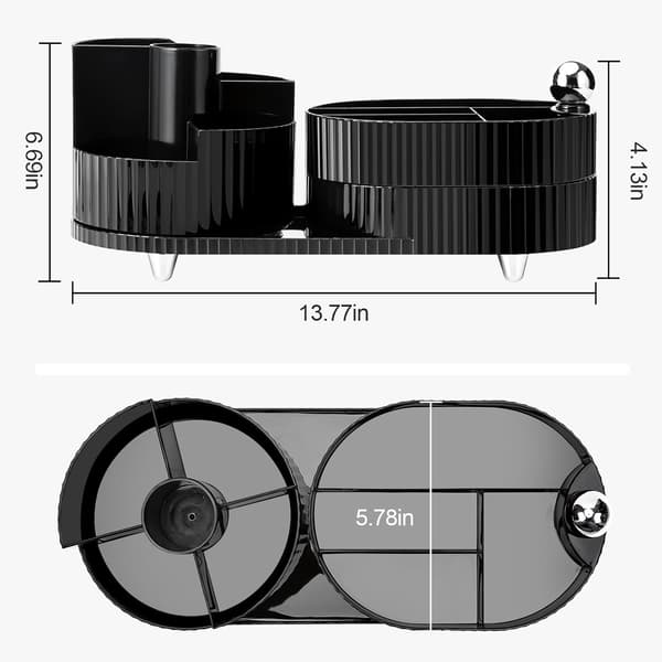 Makeup Organizer, 360° Roterende Makeup Organizer med 3-lags Rum, Perfekt til Kommode, Badeværelse, Soveværelse (Sort, To lag)