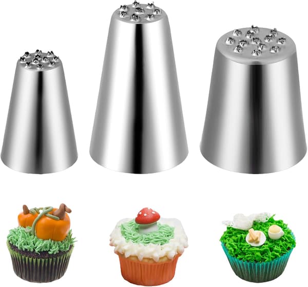 3 st Gräs Spritstyllar Set, Spritstyllar i Rostfritt Stål för Tårta Gräs Glasyr Spritstyllar Multi Öppning Gräs Spritstyll (M24, 233, 234)