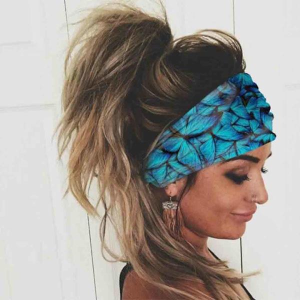 Bred bohemisk pannband bandana fjäril elastiskt spänne hår bandana yoga löpning sport pannband hår accessoarer 1 st