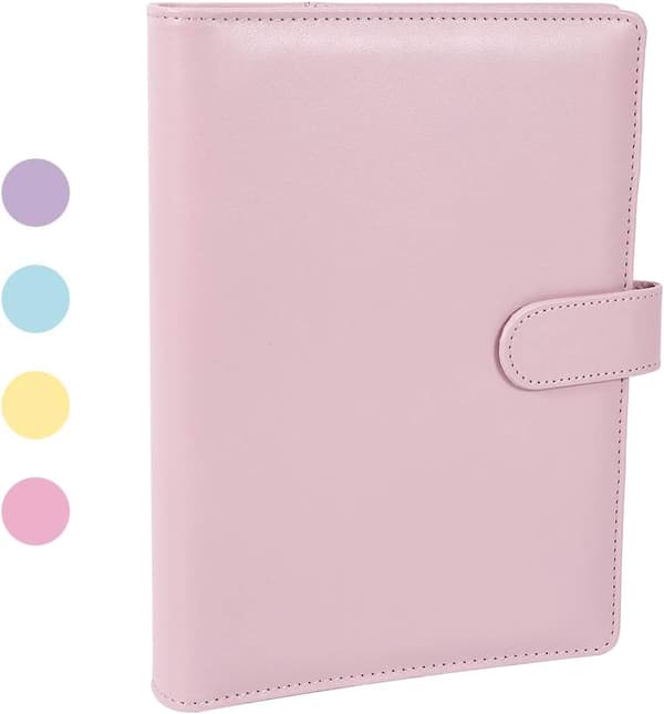 A5 PU Læder Ringbind, Genopfyldelig 6 Rund Ringbind Omslag, Business Notesbog Ringbind Notesblok og Møde Notesbog, (Pink)