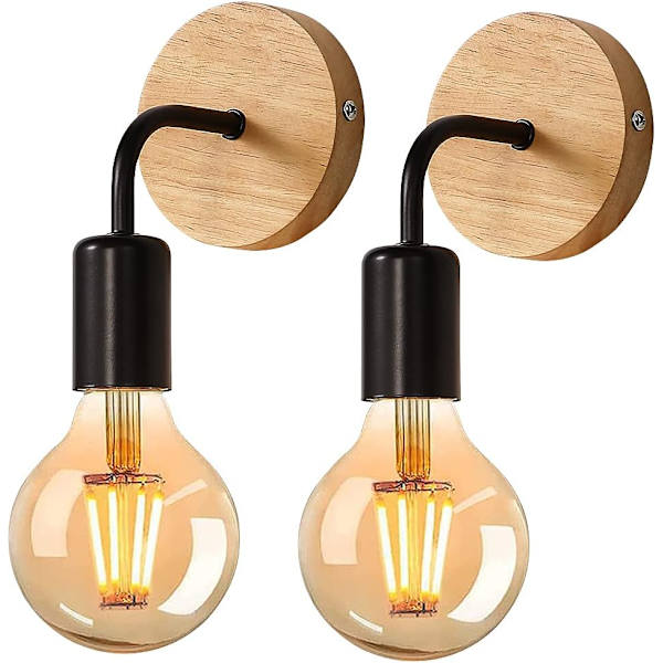 Vägglampor 2-pack, industriell vägglampa, väggdekoration i trä, inomhusvägglampor för vardagsrum, sovrum (glödlampor ingår ej)