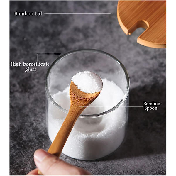 Kryddbehållare Kryddburk Set Glas Kryddburkar Krukor med Bambu Sked Lock och Bas