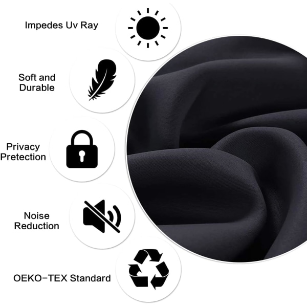 Thermal mörkläggningsgardiner för sovrum och vardagsrum, set med 2 öglor, ljudisolerade, energisparande