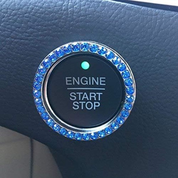 Crystal Rhinestone Car Bling Sticker Ring Emblem, Auto Start Engine Tändningsnyckel & Button Bling, By Bling Car Decor (Blå)