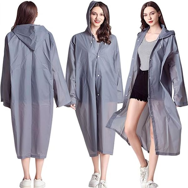 Regnponchos för vuxna återanvändbara, 2 st regnrockar nöd för kvinnor män med huva och dragsko vuxna poncho-grå