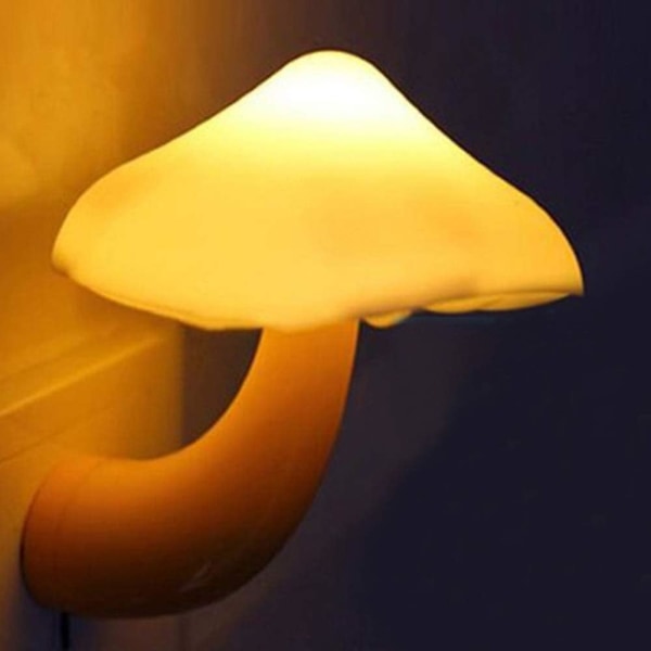 Mushroom-shaped energy-saving sensor night light with a yellow plug with an average life expectancy of 50,000 hours