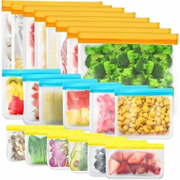 20 stk gjenbrukbare oppbevaringsposer, BPA-frie gjenbrukbare fryseposer, gjenbrukbare sandwichposer, silikonmatposer lekkasjesikre lunsjposer for reise