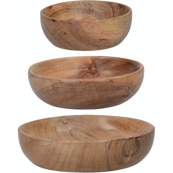 Träsalladskopp, Acacia Träplattor, 12,4 cm (5 tum), 10,2 cm (4 tum) och 8 cm (3 tum), Set om 3