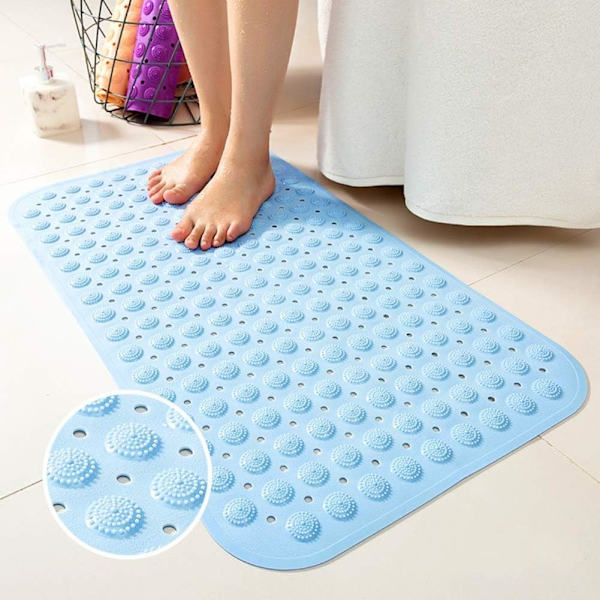 Populær stærk skridsikker brusebadsmåtte badeværelsessikkerhed gummisugkopper (Lyseblå, 36cmx71cm)