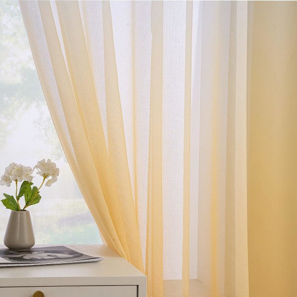 Läpinäkyvät verhot voile verhot silmukoilla värigradientti koristeellinen verho ikkunaverho makuuhuoneeseen ja olohuoneeseen, 2 kpl Yellow 254cm*214cm