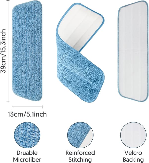 7-pack Återanvändbara Moppdynor för Spraymopp - Mikrofibermopp Refilldynor, Kompatibla med 13''-15'' Spraymoppar & Golvmoppar, Ljusblå