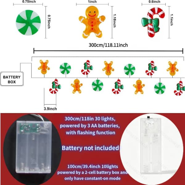 39,4 tommer/118 tommer dekorative julelys, LED-lysslynge til jul (39,4 tommer 10 lys)