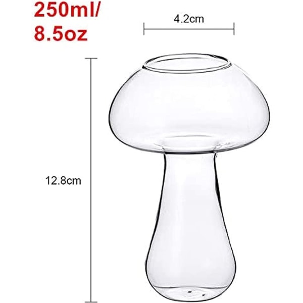 Svampeformet glascocktailglas 250 ml Svampeformet design glaskop sæt med 2 klare drikkeglas