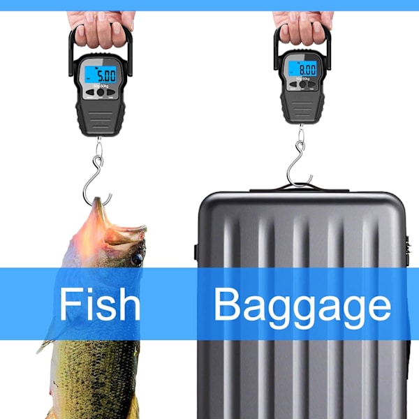 Digital fiskvåg, bagagevåg, vikthängande krokskala, 110lb/50KG-bakgrundsbelyst LCD-display, vattentät väska (batterier ingår)