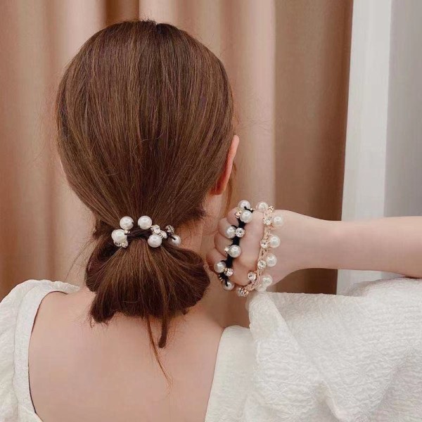 Pearl hårslipsar Svart elastiska hår Scrunchies Brun Pearl hårband Kristallhår rep Håraccessoarer för kvinnor och flickor (paket med 3)