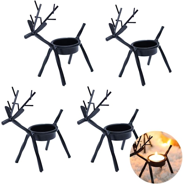 Julelysstaker Reinsdyr Lysestake Julelysstaker Retro Svart Jern Lysstaker Dekorative Metall Lanterne Lysstaker