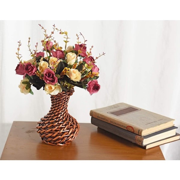 Kunstige blomster, 2 stk. kunstige roser, plastikblomster, planter til hjem, hotel, bryllup, borddekorationer. Roserød