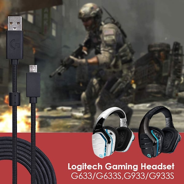 2,0 m:n korvaava kaapeli Logitech G633 G933 G633s G933s -kuulokkeille