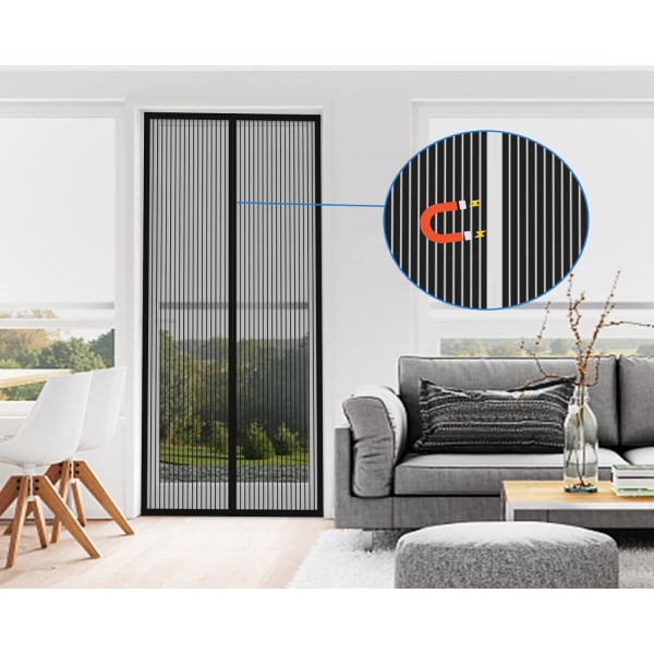 Flugdörrar Myggnät Gardin Insektsnät för att hålla flugor och insekter ute, Myggnät Franska dörrar, Dubbeldörr Magnetisk Myggnät Dörrar Black 80*220CM