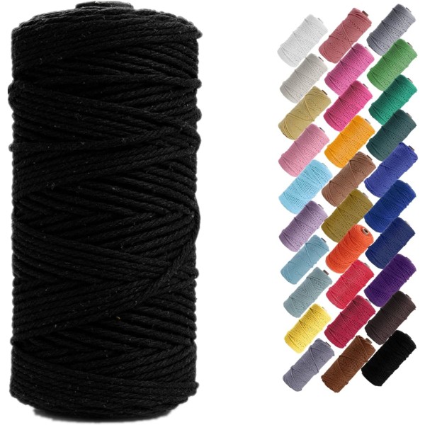 Macramé-snöre, Bomullsrep, för Väggbonader, Växtupphängningar, DIY-hantverk, Heminredning, Presentinslagning 3mmx100m black