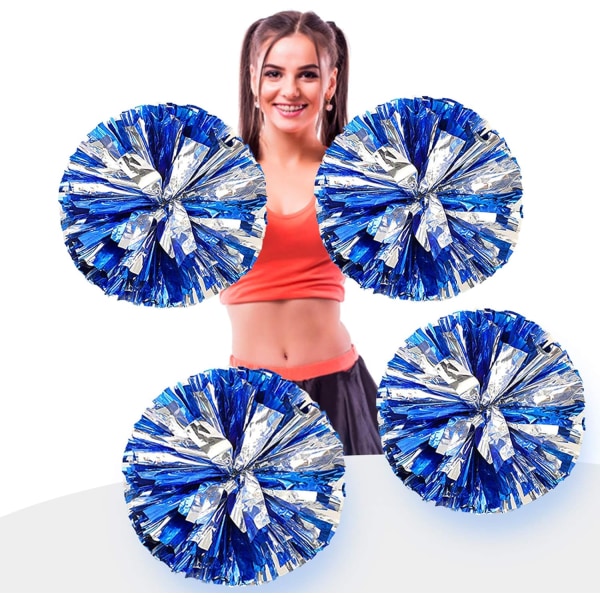 4 stk metallisk folie cheerleader pom poms, premium cheerleader pom poms sett, heiende håndblomster 9,8 tommer