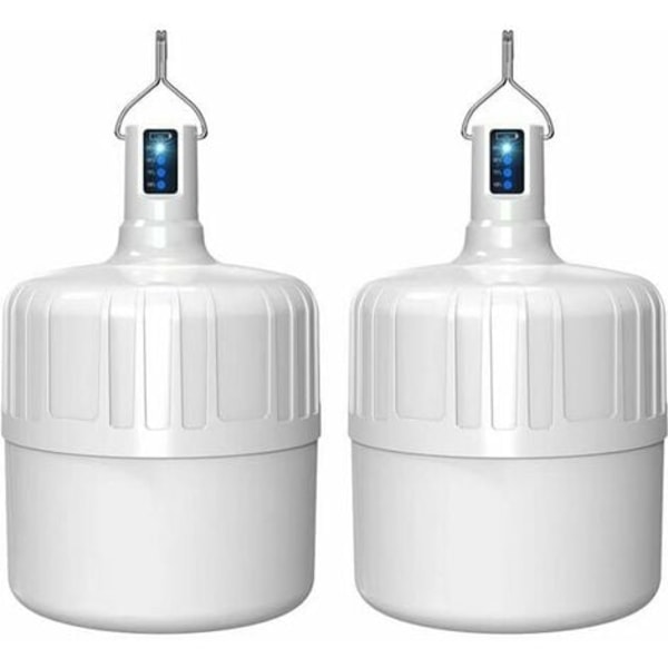 2 delar, uppladdningsbara LED-lampor, USB laddning, power Nödlampor för utomhuscampingtält, lampor för nattmarknadsbelysning (vit)